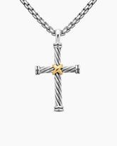 Cable Cross Pendant in Sterling Silver with 18K Yellow Gold, 35mm